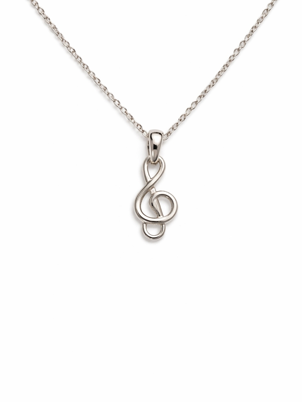 Vintage Delicate Chain Sterling Silver Musical Note Clef Necklace